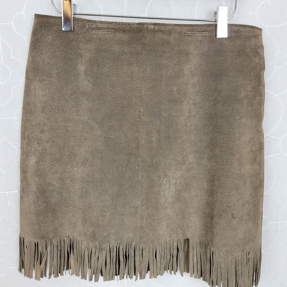 VTG Blue Asphalt Leather Fringe Mini Skirt 9 Brown Suede Rodeo Western Cowgirl